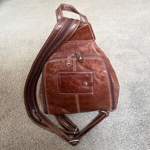 Giani Bernini Brown Leather Backpack Bag! 3 Zipper Compartments, ID & Card Slots